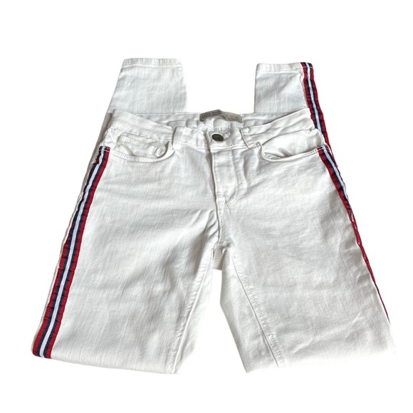 Zara Basic Z1975 Denim Racing Stripes Skinny Jeans White Size 4 - Picture 3 of 7